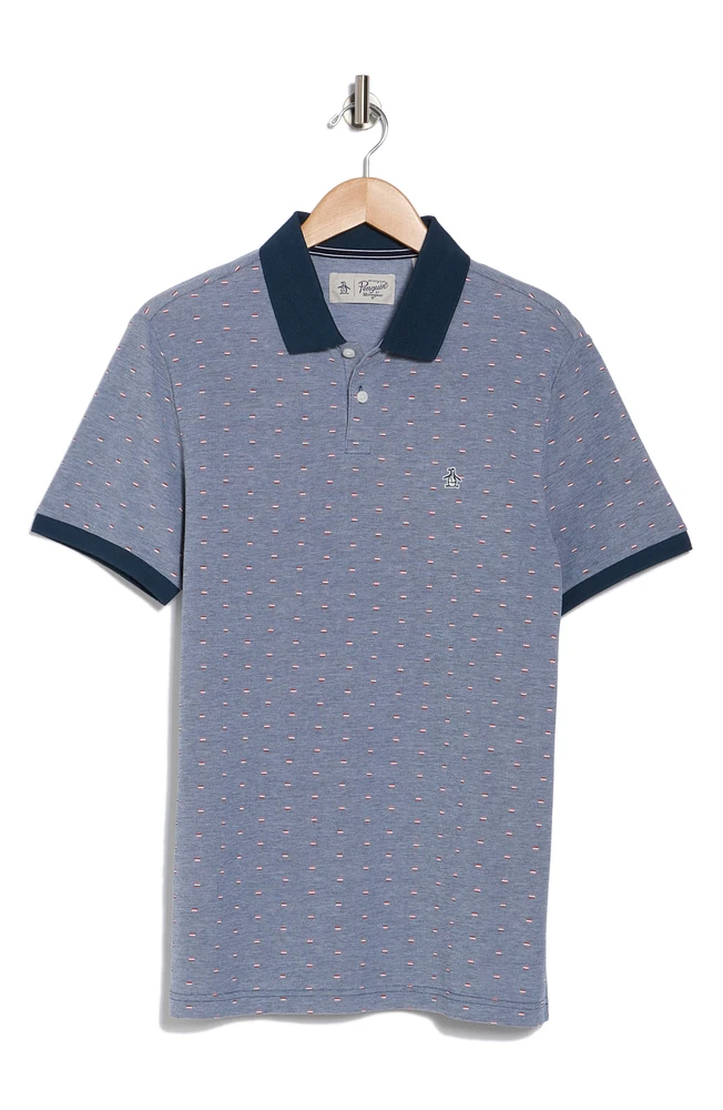Line Print Bird's Eye Piqué Polo