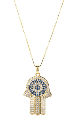 Blue Cubic Zirconia Hamsa Pendant Necklace