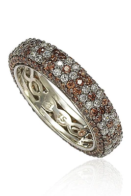 Sterling Silver Brown & White Cubic Zirconia Flower Eternity Band Ring