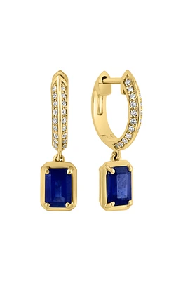 14K Yellow Gold, Diamond & Sapphire Hoop Earrings
