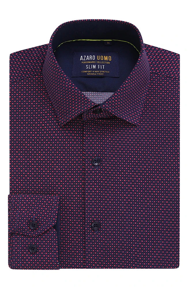 Slim Fit Geometric Print Performance Button-Up Shirt