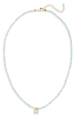 Cubic Zirconia Halo Pendant Beaded Necklace
