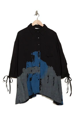 Printed Button-Up Tunic Shirt