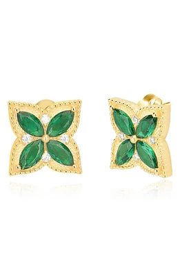 14K Gold Plated Sterling Silver CZ Clover Stud Earrings