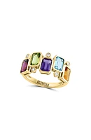 14K Yellow Gold Amethyst, Blue Topaz, Citrine, Rhodolite, Peridot & Diamond Ring - 0.07ct.
