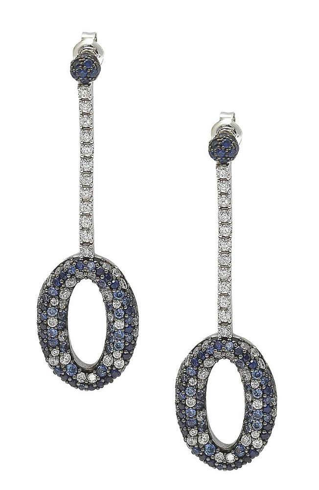 Two-Tone Blue Sapphire, Created White Sapphire Sterling Silver Earring - 0.02 ctw