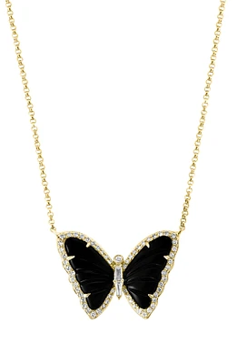 Onyx & Diamond Butterfly Pendant Necklace