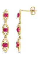 18K Yellow Gold Plated Created Ruby Drop Earrings