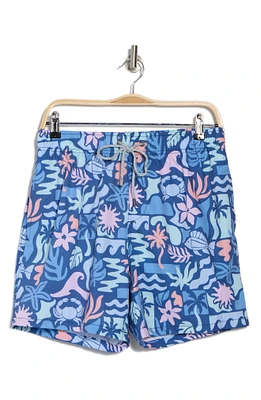 Crabs & Fish Print Swim Trunks