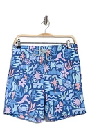Crabs & Fish Print Swim Trunks