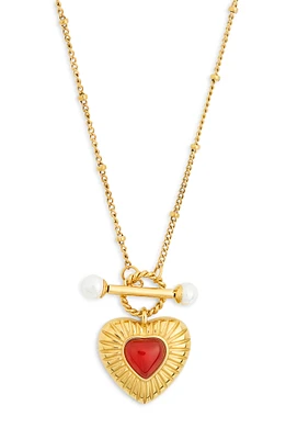 Heart Bar Faux Pearl Toggle Necklace