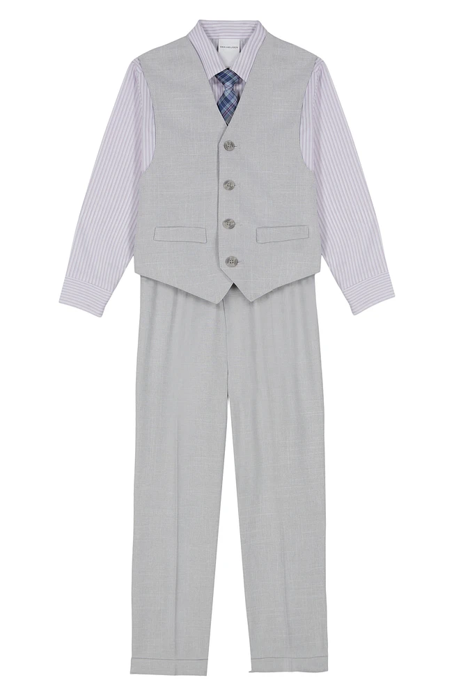 Kids' Stripe Button-Up Shirt, Slub Tick Vest, Tie & Pants Set