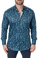 Einstein Leaves Micro Print Blue Contemporary Fit Button-Up Shirt