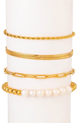 Ambre Set of 4 Imitation Pearl & Chain Bracelets