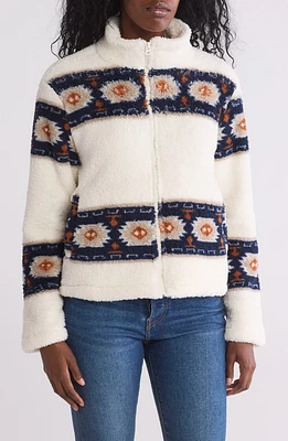 Geo Print Faux Fur Zip Jacket
