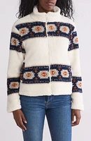 Geo Print Faux Fur Zip Jacket