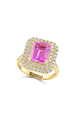 Lab Created Pink Sapphire & Diamond Ring - 0.91ct.
