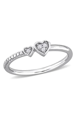 Sterling Silver Diamond Double Heart Ring - 0.04 ctw.