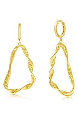 14K Gold Plated Sterling Silver Twisted Triangle Drop Huggie Hoop Earrings
