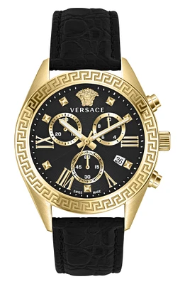 Greca Chronograph Leather Strap Watch, 40mm