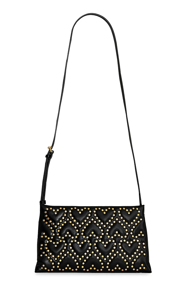 Heart Stud Quilted Faux Leather Crossbody Bag