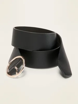 Wide Ring-Buckle Faux-Leather Belt For Women (1 1/2
