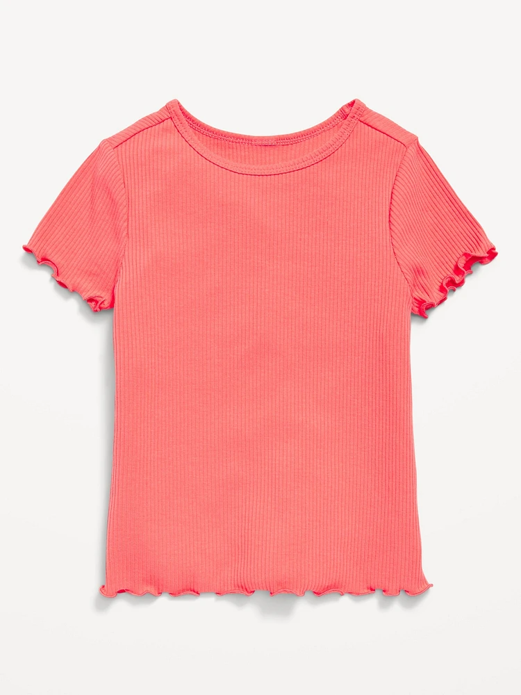 Short-Sleeve Lettuce-Edge Ribbed T-Shirt for Toddler Girls