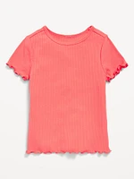 Short-Sleeve Lettuce-Edge Ribbed T-Shirt for Toddler Girls