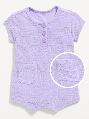 Textured-Terry Henley Pocket One-Piece Romper for Baby