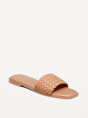 Faux-Leather Woven Slide Sandals