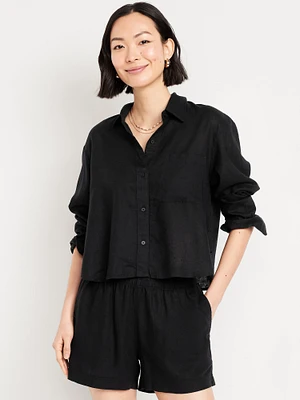 inen-Blend Button-Down Crop Shirt