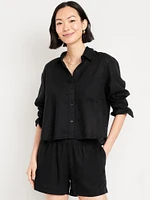 inen-Blend Button-Down Crop Shirt