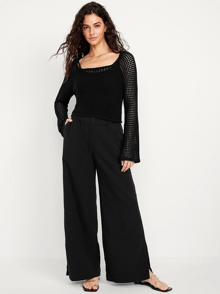 High-Waisted Crinkle Gauze Super Wide-Leg Pants