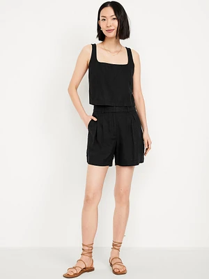 Extra High-Waisted Linen-Blend Taylor Trouser Shorts - 5-inch inseam