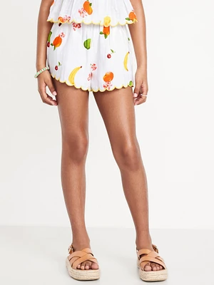 Printed Double-Weave callop-Trim horts for Girls