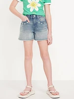 High-Waisted Embroidered Frayed-Hem Jean Shorts for Girls