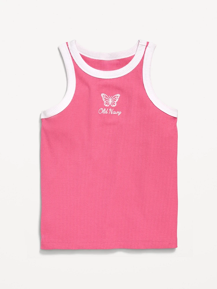 Fitted Ribbed Logo-Graphic Tank Top for Girls