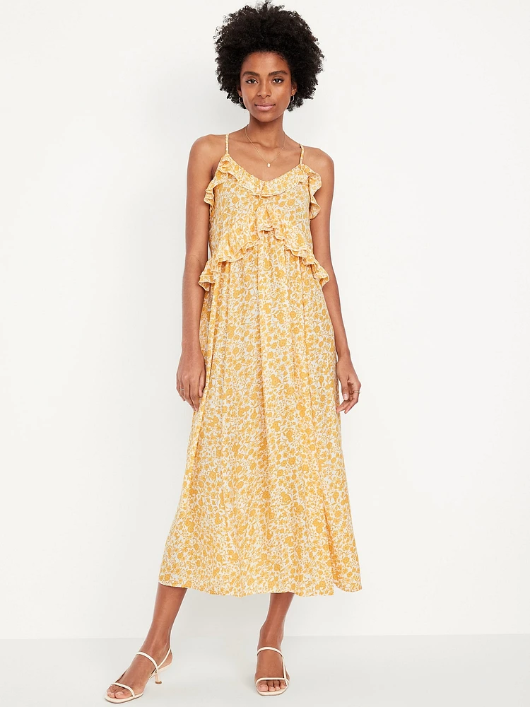 Sleeveless Ruffled Satin Midi Dress