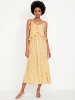 Sleeveless Ruffled Satin Midi Dress