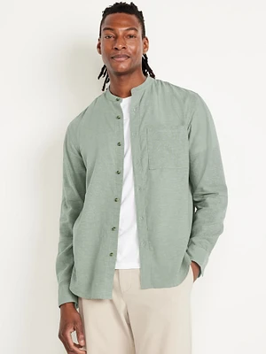 Banded-Collar inen-Blend Shirt