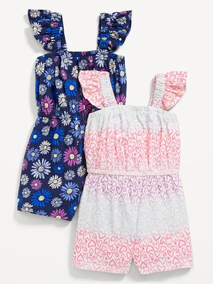 Sleeveless Ruffle-Trim One-Piece Romper 2-Pack for Toddler Girls