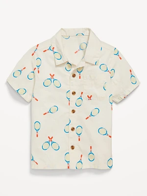 Printed Short-Sleeve Poplin Pocket Shirt for Toddler Boys