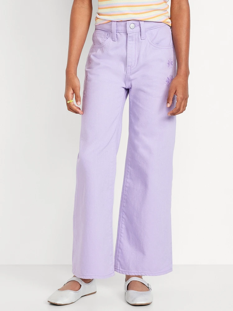 High-Waisted Embroidered Baggy Wide-Leg Jeans for Girls