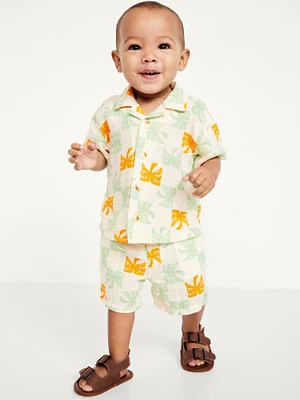 Printed Double-Weave Shirt and Shorts Set for Baby