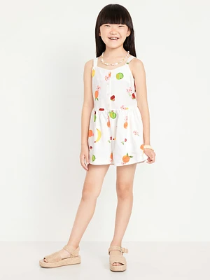 Printed Sleeveless Button-Front Linen-Blend Romper for Girls