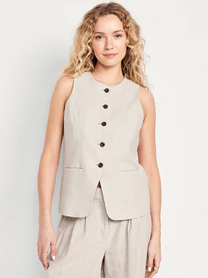 inen-Blend Button-Front Vest