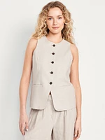 inen-Blend Button-Front Vest