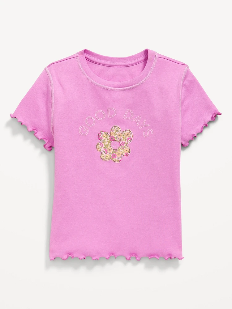 Fitted Lettuce-Edge Graphic T-Shirt for Girls