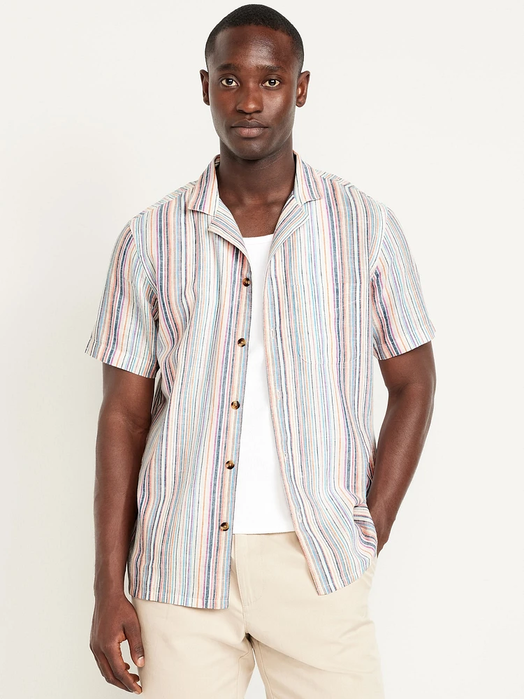 hort-leeve Linen-Blend triped Camp hirt