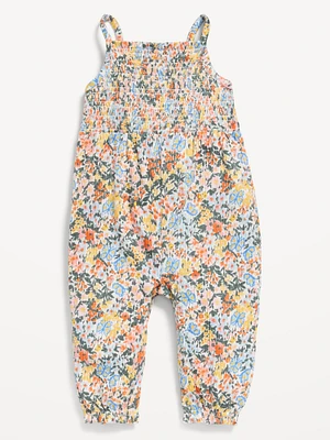 Printed Sleeveless Smocked Jumpsuit for Baby